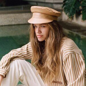 Lack Of Color Tan Leather Biker Cap 57cm M